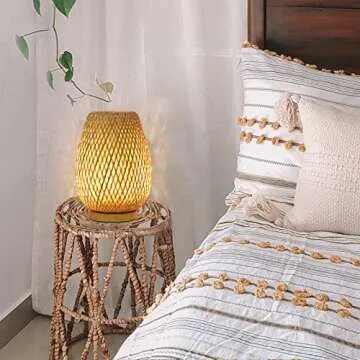Capslpad Dimmable Rattan Table Lamp for Cozy Ambiance
