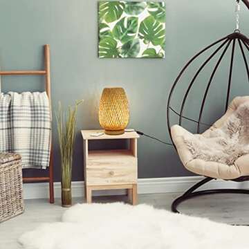 Capslpad Dimmable Rattan Table Lamp Bamboo Woven Boho Beside Lamp Small Wicker Desk Lamp Decorative Vintage Wooden Nightstand Lamp for Bedroom,Living Room,Kids Room,Nursery Room Decor