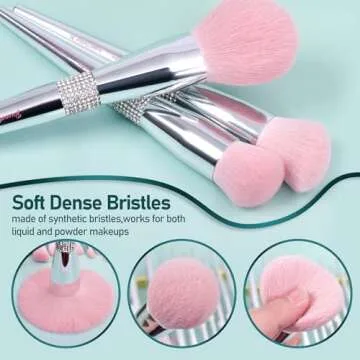 Bueart Design Elegant pink Ultra soft labeled Makeup Brushes Sets with Brush Holder makeup brush set with Foundation Powder blush blending contour Brush (15Pcs Silver Pink+Holder)