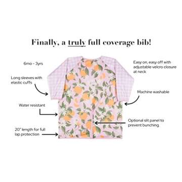 Bibbrella Long Sleeve Bibs for Messy Eaters, Full Coverage Bibs For Baby and Toddlers, Baby Led Weaning Bibs 6m-3y, Toddler Bibs 1-3 years Waterproof Bibs, Citrus