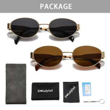 D Lolylad Trendy Oval Sunglasses for Women Men Retro Gold Frame Sun Glasses Classic Shades UV400 Protection