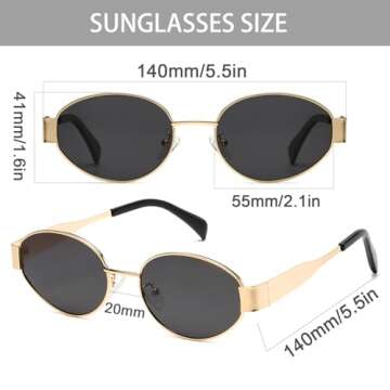 D Lolylad Trendy Oval Sunglasses for Women Men Retro Gold Frame Sun Glasses Classic Shades UV400 Protection