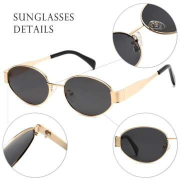 D Lolylad Trendy Oval Sunglasses for Women Men Retro Gold Frame Sun Glasses Classic Shades UV400 Protection