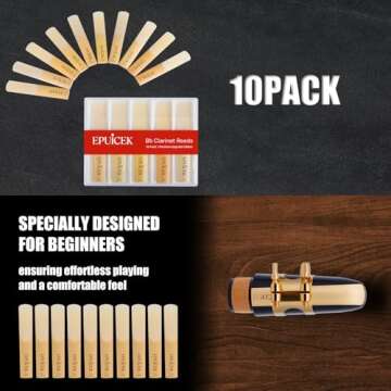 EPUICEK 10 Pack Bb Clarinet Reeds 2.5 Strength for Beginners and Players