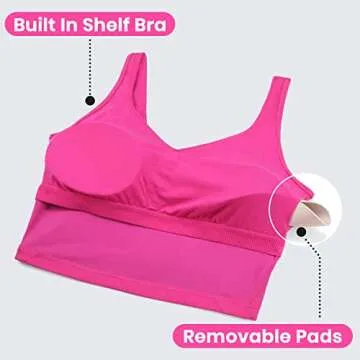 CRZ YOGA Butterluxe Womens V Neck Longline Sports Bra - U Back Padded Crop Workout Tank Tops with Built in Pads Hibiscus Purple Large