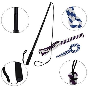 ANG Dog Flirt Pole,Extendable Dog Teaser Wand with 2 Replacement Chew Tail Rope,Interactive Dog Outdoor Toy for Training,Exercising(Black Small)