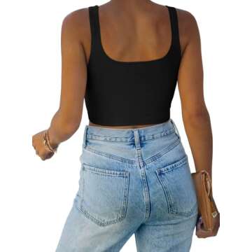 REORIA Women's Summer Sexy Basic Sleeveless Square Neck Fitted Seamless Yoga Cropped Tank Cute Crop ...