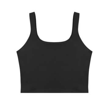 REORIA Women's Summer Sexy Basic Sleeveless Square Neck Fitted Seamless Yoga Cropped Tank Cute Crop Tops for Teen Girls Black Small