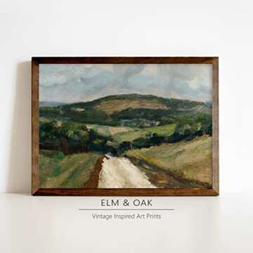 Vintage Landscape Wall Art - Antique Art Prints for Home Decor - Rustic Farm and Country Landscape Wall Decoration for Living Room, Dining Room - 11x14 inches, Ready to Frame (Hillside Road)