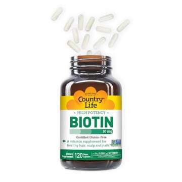 Country Life High-Potency Biotin 10mg - Vegan & Gluten-Free Biotin Supplement for Skin & Nails, Energy Metabolism - Biotin 10000mcg Capsules