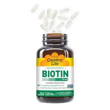 Country Life High-Potency Biotin 10mg - Vegan & Gluten-Free Biotin Supplement for Skin & Nails, Energy Metabolism - Biotin 10000mcg Capsules