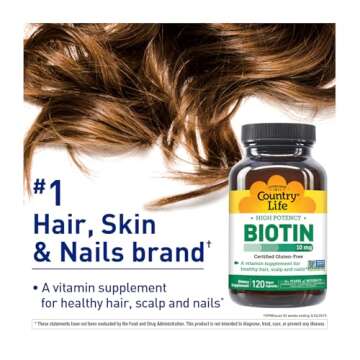 Country Life High-Potency Biotin 10mg - Vegan & Gluten-Free Biotin Supplement for Skin & Nails, Energy Metabolism - Biotin 10000mcg Capsules