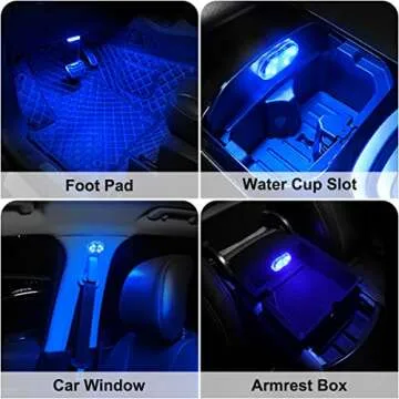 4Pcs Car LED Lights Interior Wireless, 7 Colors Interior Car Lights with 6 Bright LED Lamp Beads, Portable USB Rechargeable Car Interior Led Night Light for Car Decor