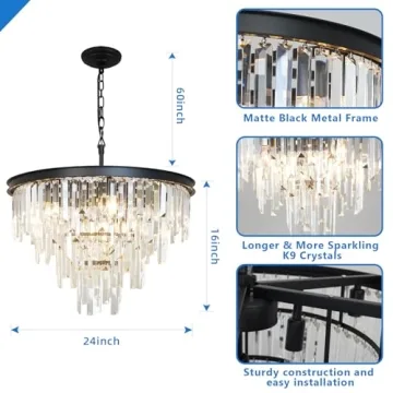 CHGUOSZ Black Top K9 Crystal Chandelier for Modern Homes