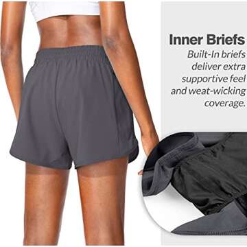 Soothfeel Womens Running Shorts with Zipper Pockets High Waisted Athletic Gym Workout Shorts for Wom...