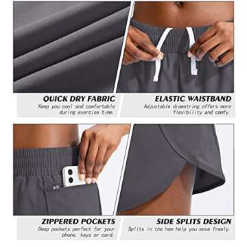 Soothfeel Womens Running Shorts with Zipper Pockets High Waisted Athletic Gym Workout Shorts for Women with Liner