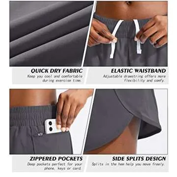 Soothfeel Womens Running Shorts with Zipper Pockets High Waisted Athletic Gym Workout Shorts for Women with Liner