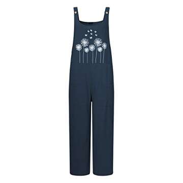 Celmia Women's Casual Loose Jumpsuits Button Strap Butterflies Flower Print Bib Overall with Pockets 03-Navy Medium