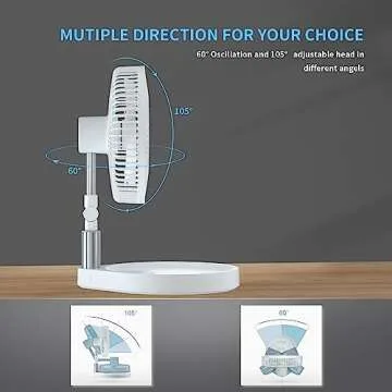 Fisherfans Foldable Oscillating Fan with Remote & LED Light