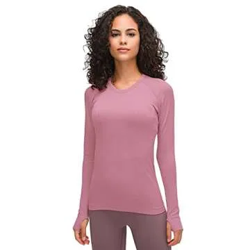 LUYAA Seamless Women's Workout Tops Long Sleeve Shirts Yoga Sports Running Breathable Gym Athletic Top Slim Fit Pink