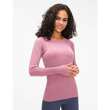 LUYAA Seamless Women's Workout Tops Long Sleeve Shirts Yoga Sports Running Breathable Gym Athletic Top Slim Fit Pink