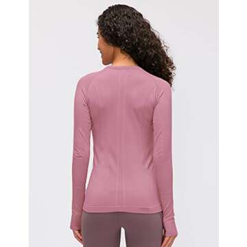 LUYAA Seamless Women's Workout Tops Long Sleeve Shirts Yoga Sports Running Breathable Gym Athletic Top Slim Fit Pink