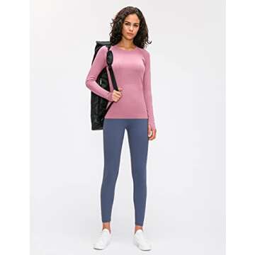 LUYAA Seamless Women's Workout Tops Long Sleeve Shirts Yoga Sports Running Breathable Gym Athletic Top Slim Fit Pink