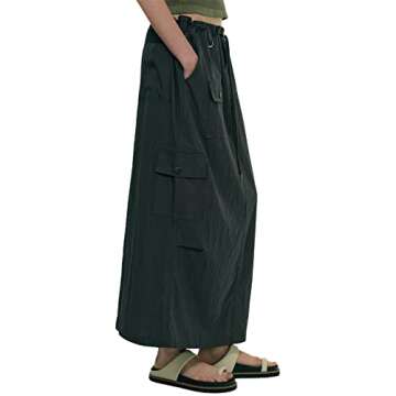 Women's Y2k Low Waist Long Cargo Skirt Retro Shirred Baggy Skirt 90s E Girl Ruched Maxi Skirt with P...