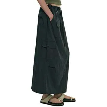 Women's Y2k Low Waist Long Cargo Skirt Retro Shirred Baggy Skirt 90s E Girl Ruched Maxi Skirt with P...