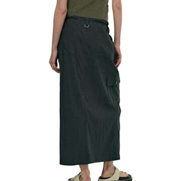 Women's Y2k Low Waist Long Cargo Skirt Retro Shirred Baggy Skirt 90s E Girl Ruched Maxi Skirt with Pockets