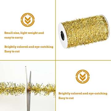 Canlierr 50 Yards Christmas Tinsel Garland Thin Glitter Tinsel Metallic Holiday Tinsel Garland Twist Tinsel Garland Decoration for Christmas Tree Birthday Party Wedding Decorations Supplies (Gold)