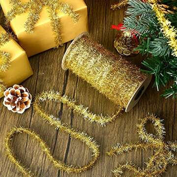 Canlierr 50 Yards Christmas Tinsel Garland Thin Glitter Tinsel Metallic Holiday Tinsel Garland Twist Tinsel Garland Decoration for Christmas Tree Birthday Party Wedding Decorations Supplies (Gold)