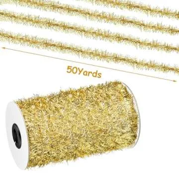 Canlierr 50 Yards Christmas Tinsel Garland Thin Glitter Tinsel Metallic Holiday Tinsel Garland Twist Tinsel Garland Decoration for Christmas Tree Birthday Party Wedding Decorations Supplies (Gold)