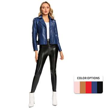 S P Y M Womens Faux Leather Jacket, Double Zip Up Coat, Moto Biker Outwear with Rivets, Regular and Plus Size