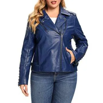 S P Y M Womens Faux Leather Jacket, Double Zip Up Coat, Moto Biker Outwear with Rivets, Regular and Plus Size