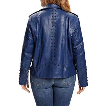 S P Y M Womens Faux Leather Jacket, Double Zip Up Coat, Moto Biker Outwear with Rivets, Regular and Plus Size