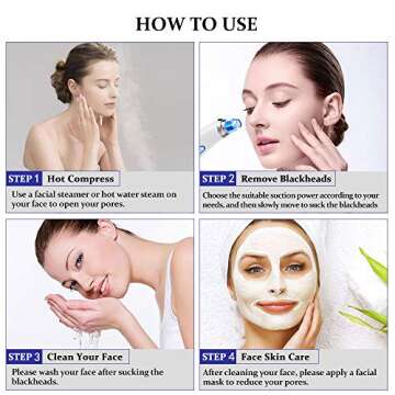 Blackhead Remover Vacuum - USB Rechargeable Blackhead Suction Device with 4 Adjustable Suction Levels and 4 Removable Probes - Pore Vacuum Suction Acne Extractor for All Skin Types