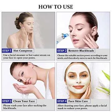 Blackhead Remover Vacuum - USB Rechargeable Blackhead Suction Device with 4 Adjustable Suction Levels and 4 Removable Probes - Pore Vacuum Suction Acne Extractor for All Skin Types