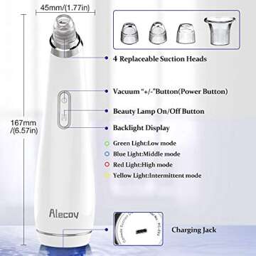 Blackhead Remover Vacuum - USB Rechargeable Blackhead Suction Device with 4 Adjustable Suction Levels and 4 Removable Probes - Pore Vacuum Suction Acne Extractor for All Skin Types
