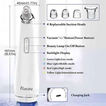 Blackhead Remover Vacuum - USB Rechargeable Blackhead Suction Device with 4 Adjustable Suction Levels and 4 Removable Probes - Pore Vacuum Suction Acne Extractor for All Skin Types