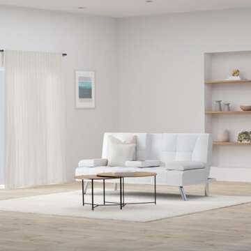 Best Choice Products Faux Leather Upholstered Modern Convertible Futon, Adjustable Folding Sofa Bed, Guest Bed w/Removable Armrests - White