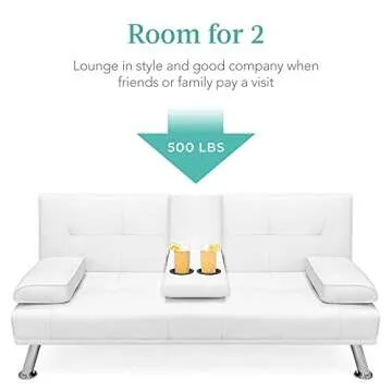 Best Choice Products Faux Leather Upholstered Modern Convertible Futon, Adjustable Folding Sofa Bed, Guest Bed w/Removable Armrests - White