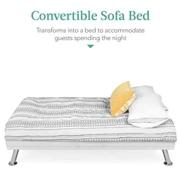 Best Choice Products Faux Leather Upholstered Modern Convertible Futon, Adjustable Folding Sofa Bed, Guest Bed w/Removable Armrests - White