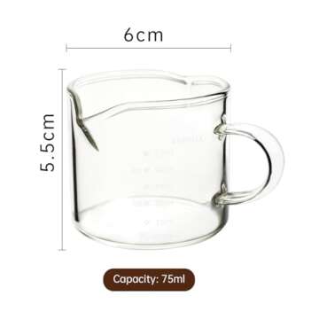 Bcnmviku 1 Pack Double Spouts Measuring Triple Pitcher Milk Cup 75ML Espresso Shot Glasses Parts Clear Glass