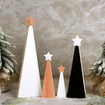 Treory Christmas Wooden Tree Set - 4 Unique Ornaments