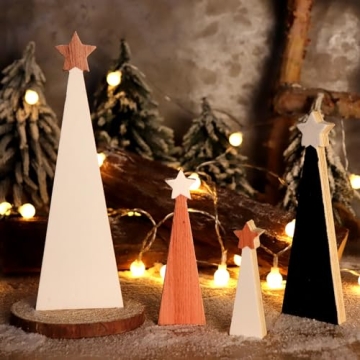 Treory Christmas Wooden Tree Set - 4 Unique Ornaments