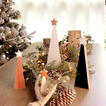 Treory Christmas Wooden Tree Set - 4 Unique Ornaments