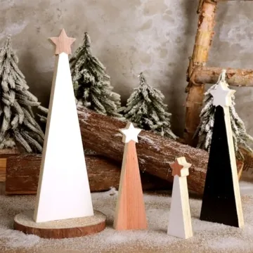 Treory Christmas Wooden Tree Set - 4 Unique Ornaments