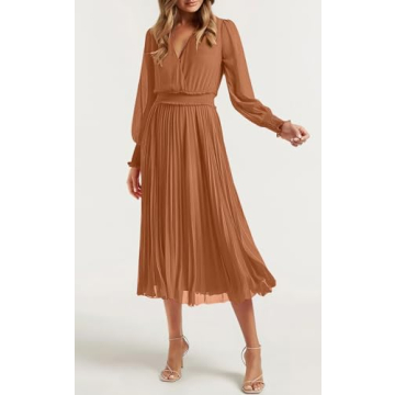 PRETTYGARDEN Women's Puff Sleeve Midi Dress for Summer