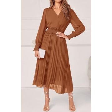 PRETTYGARDEN Women's Puff Sleeve Midi Dress for Summer